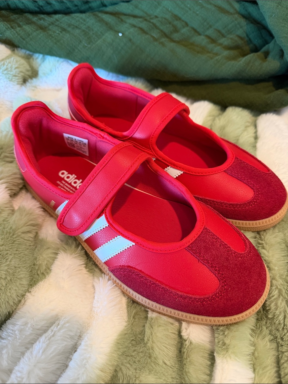 adidas Kids Bright Red Mary Jane Sneakers with White Stripes